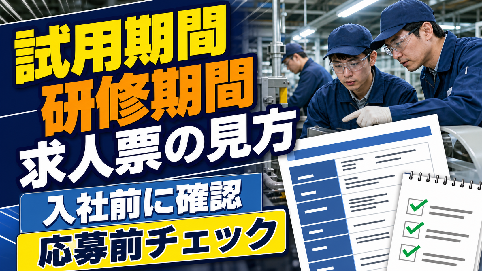 工場求人の試用期間と研修期間の見方を求人票の確認観点から整理したアイキャッチ画像