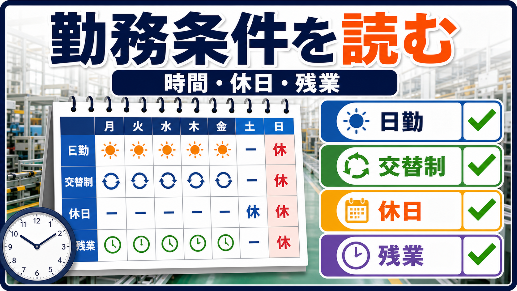 第3章｜勤務時間・休日・残業の扱いを読み取るの要点を整理した本文中の要約画像