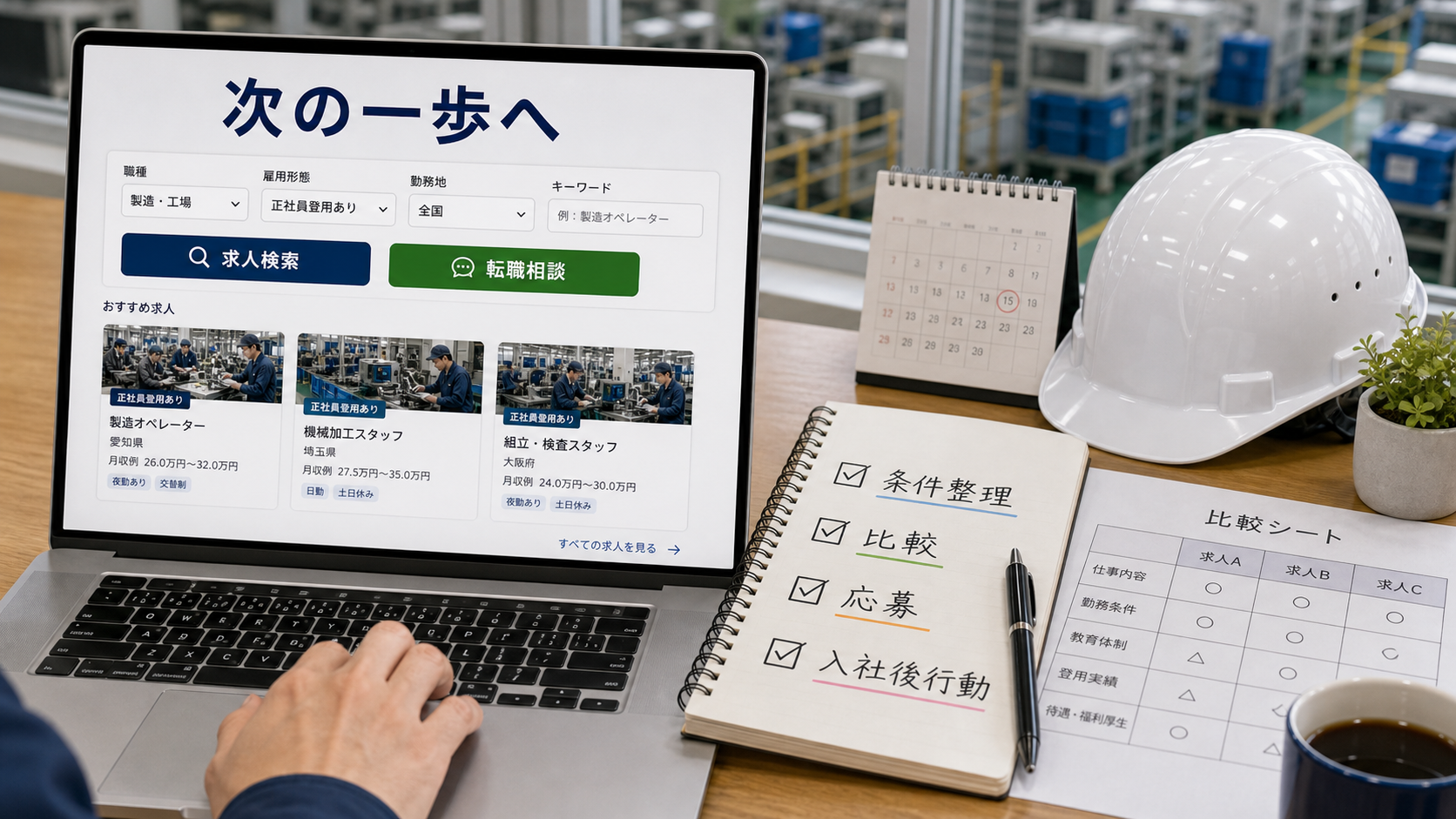 第10章「まとめ──正社員登用を目指す求人選びと入社後の行動を振り返る」の要点を整理したインフォグラフィック。求人選び→応募→入社→評価→登用の流れを1枚のロードマップで総括し、求人検索・転職相談のCTAを配置した図解
