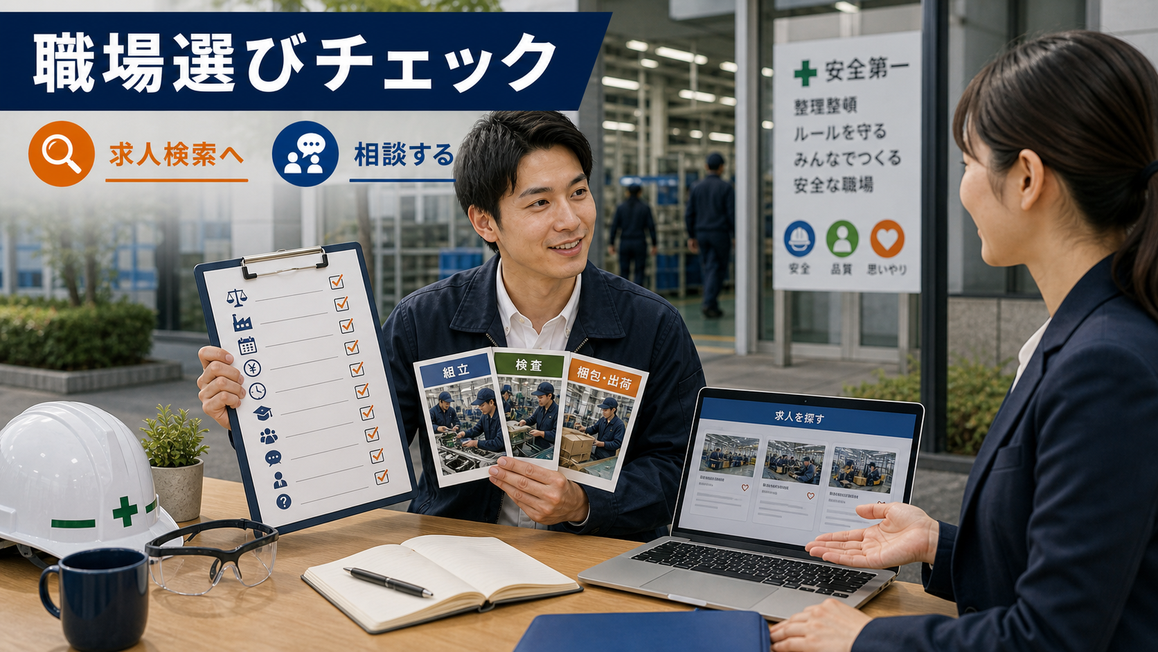 第10章「まとめ：未経験からの職場選びチェックリストと次のステップ」の要点を整理したインフォグラフィック。全章の要点を10項目のチェックリストで振り返り、求人検索と転職相談への次のステップを案内するまとめ図
