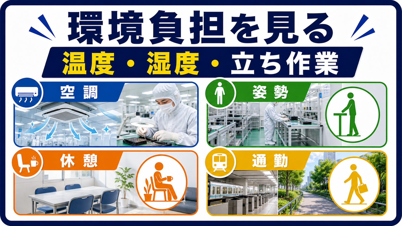 第4章｜温度・湿度・立ち作業など作業環境の負担を見るの要点を整理した本文中の要約画像