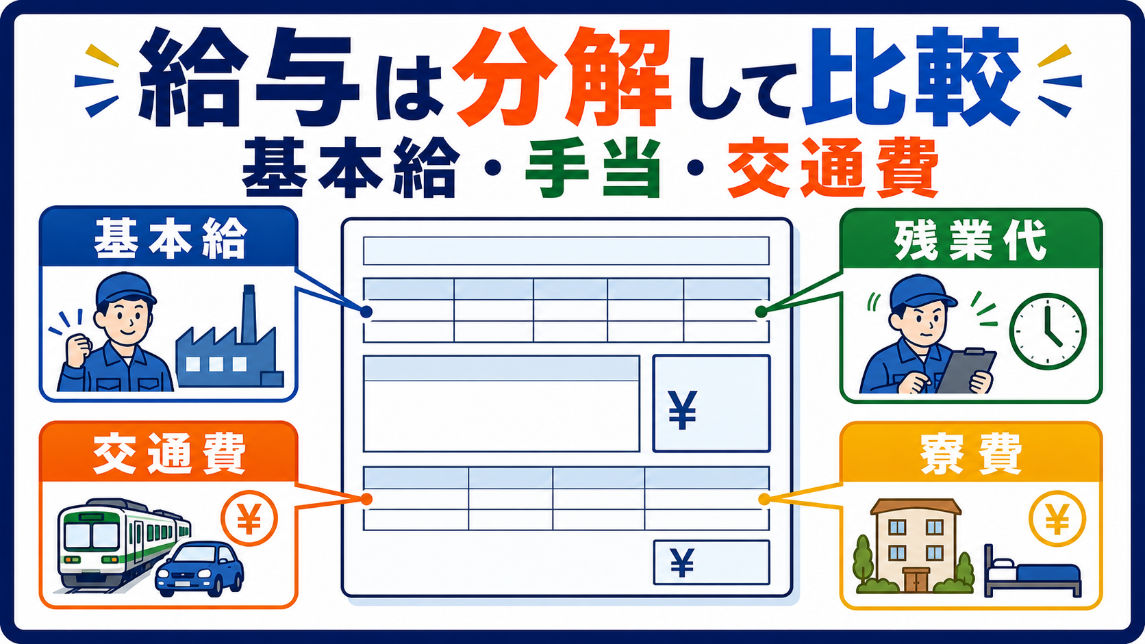 第3章｜給与・手当・交通費・寮費は同じ単位で比較するの要点を整理した本文中の要約画像