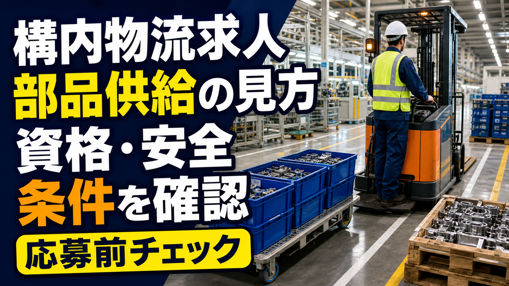 工場の構内物流・部品供給求人で仕事内容や資格を確認するためのアイキャッチ画像
