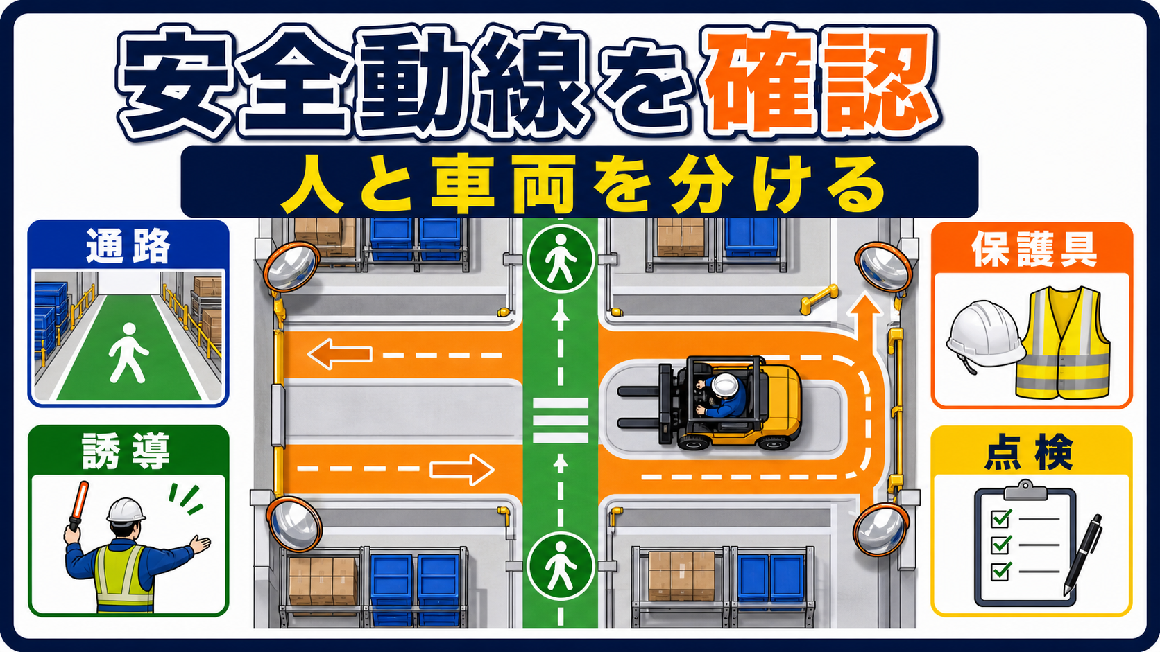 第4章｜安全管理は通路・誘導・点検・保護具で確認するの要点を整理した本文中の要約画像
