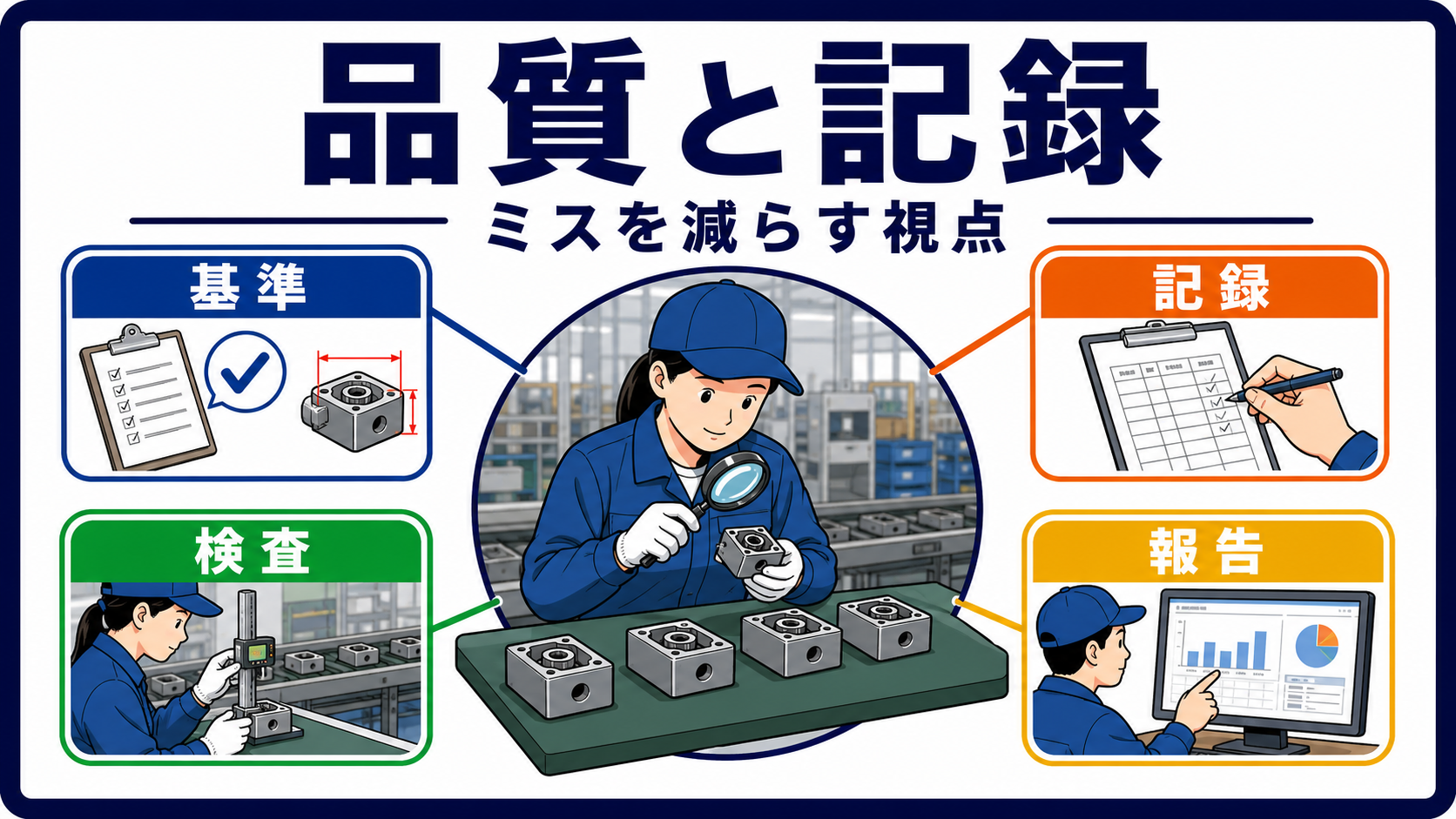 第6章｜品質確認は基準・検査・記録・報告で見るの要点を整理した本文中の要約画像