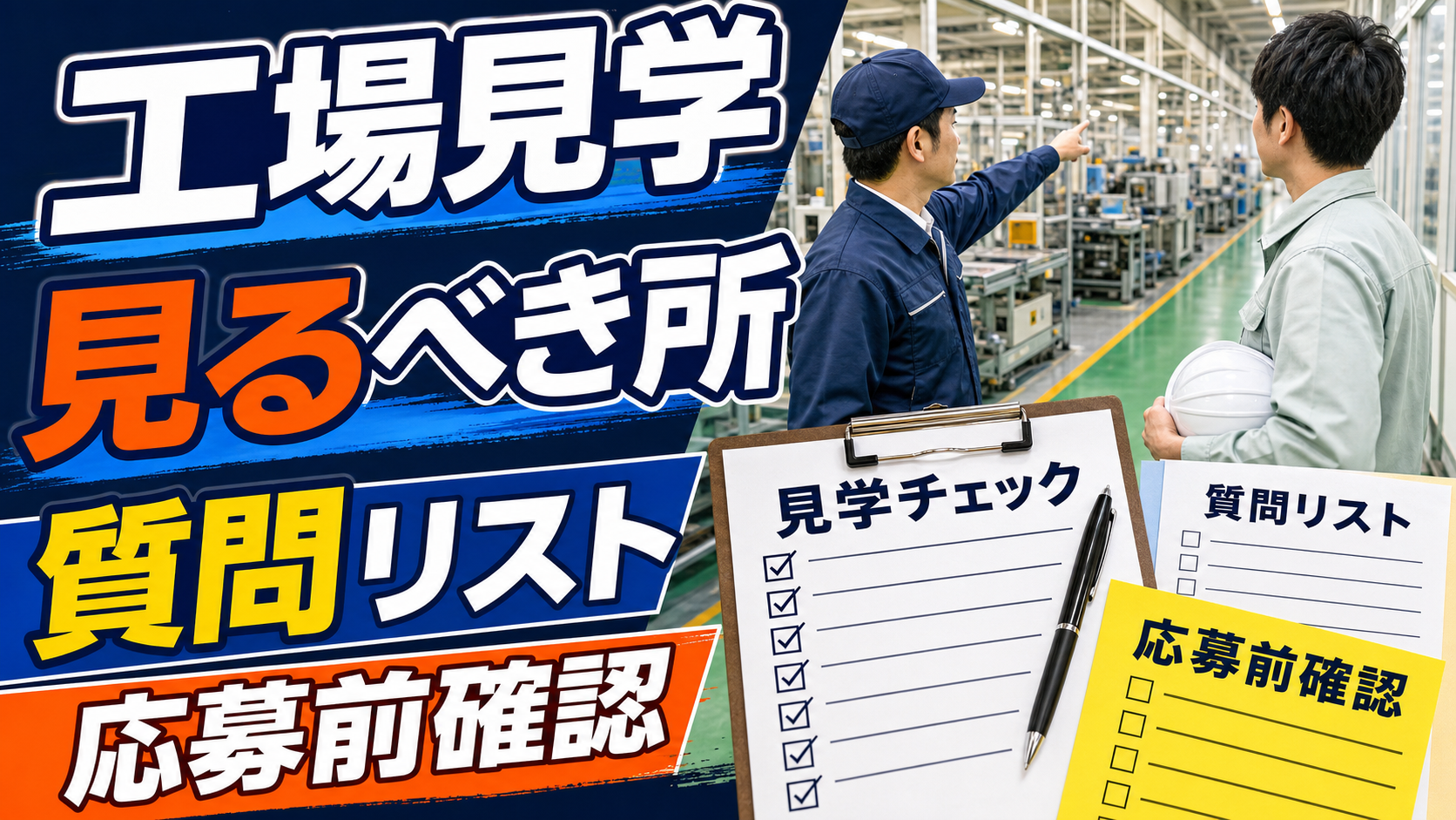 工場見学・職場見学で応募前に確認したい質問と見方をまとめたアイキャッチ画像