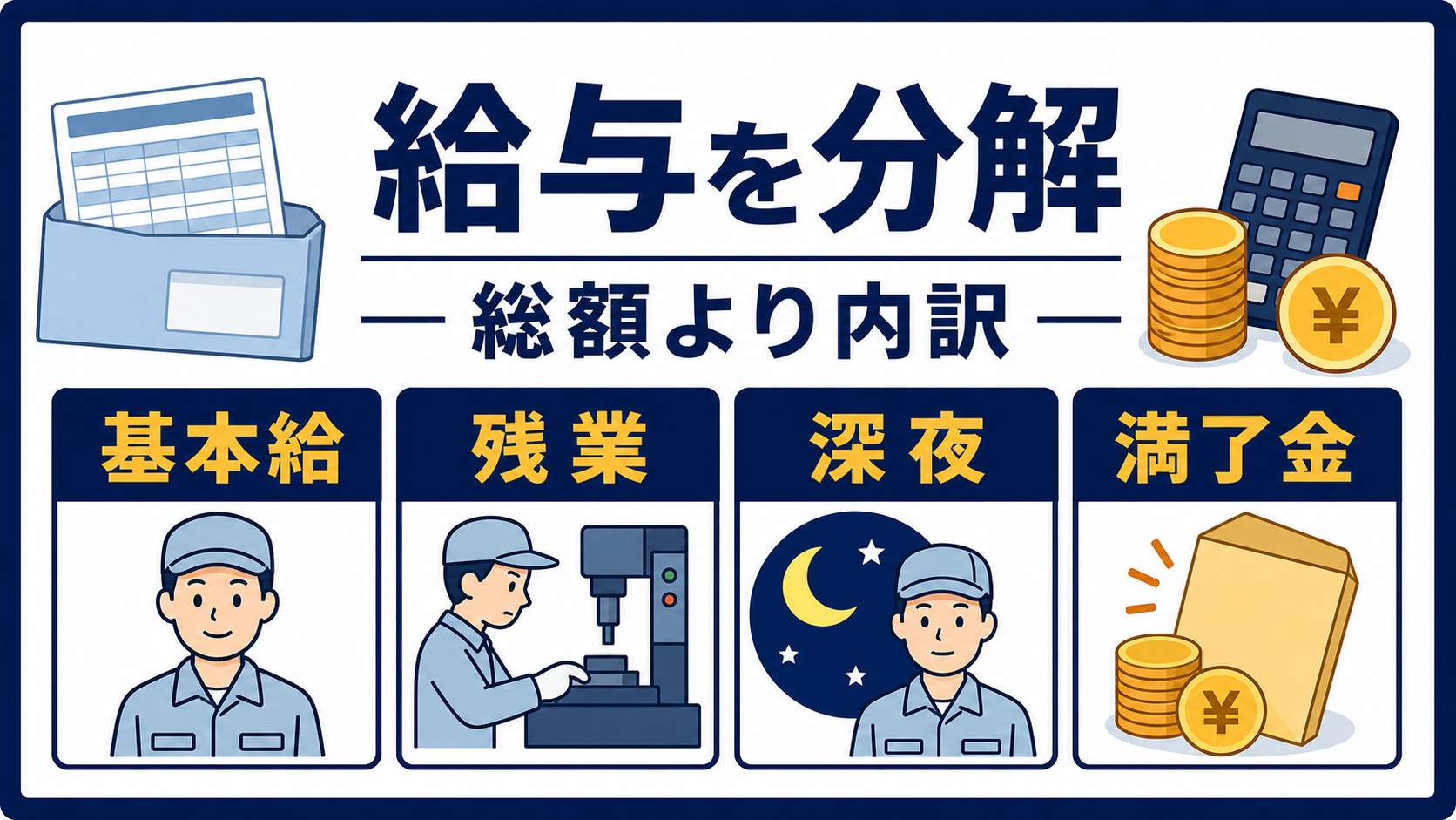 第3章｜給与は基本給・手当・満了金・控除に分けて読むの要点を整理した本文中の要約画像