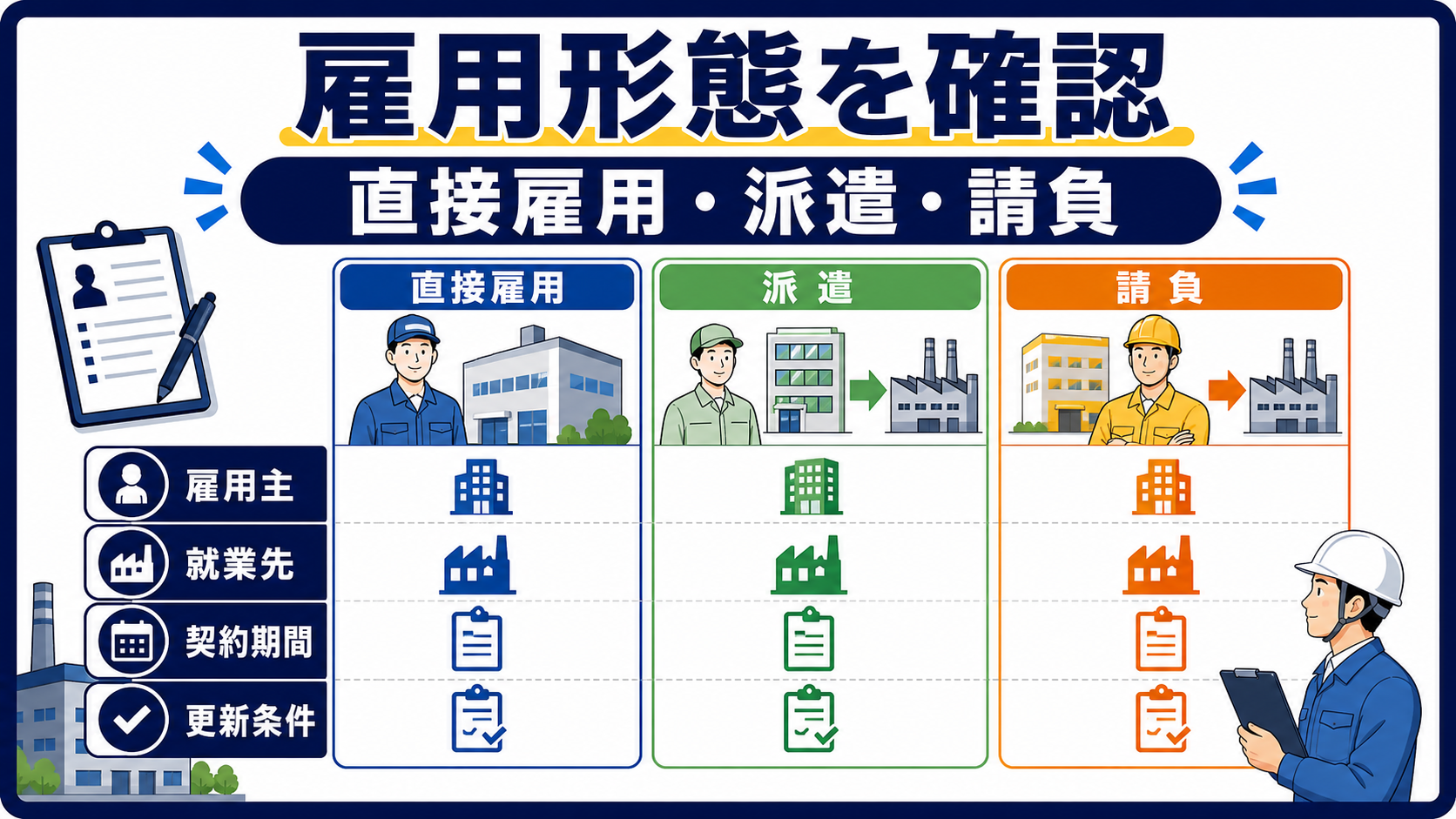 第2章｜雇用形態・就業先・契約期間を先に確認するの要点を整理した本文中の要約画像