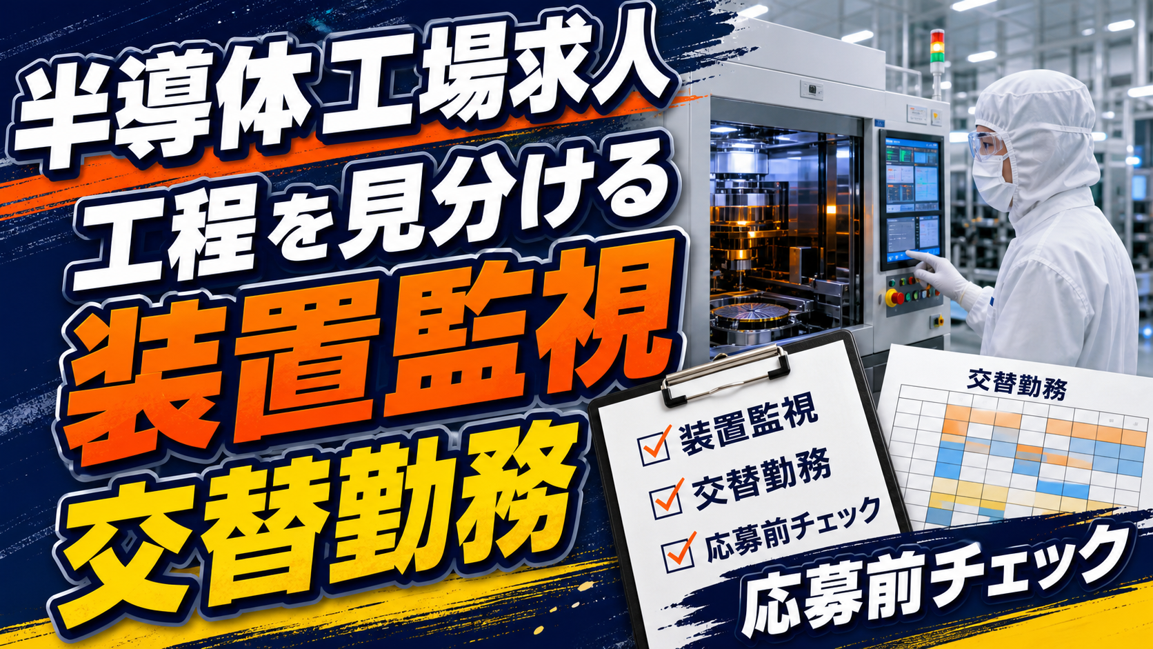 半導体工場求人の工程・装置監視・交替勤務の確認ポイントをまとめたアイキャッチ画像