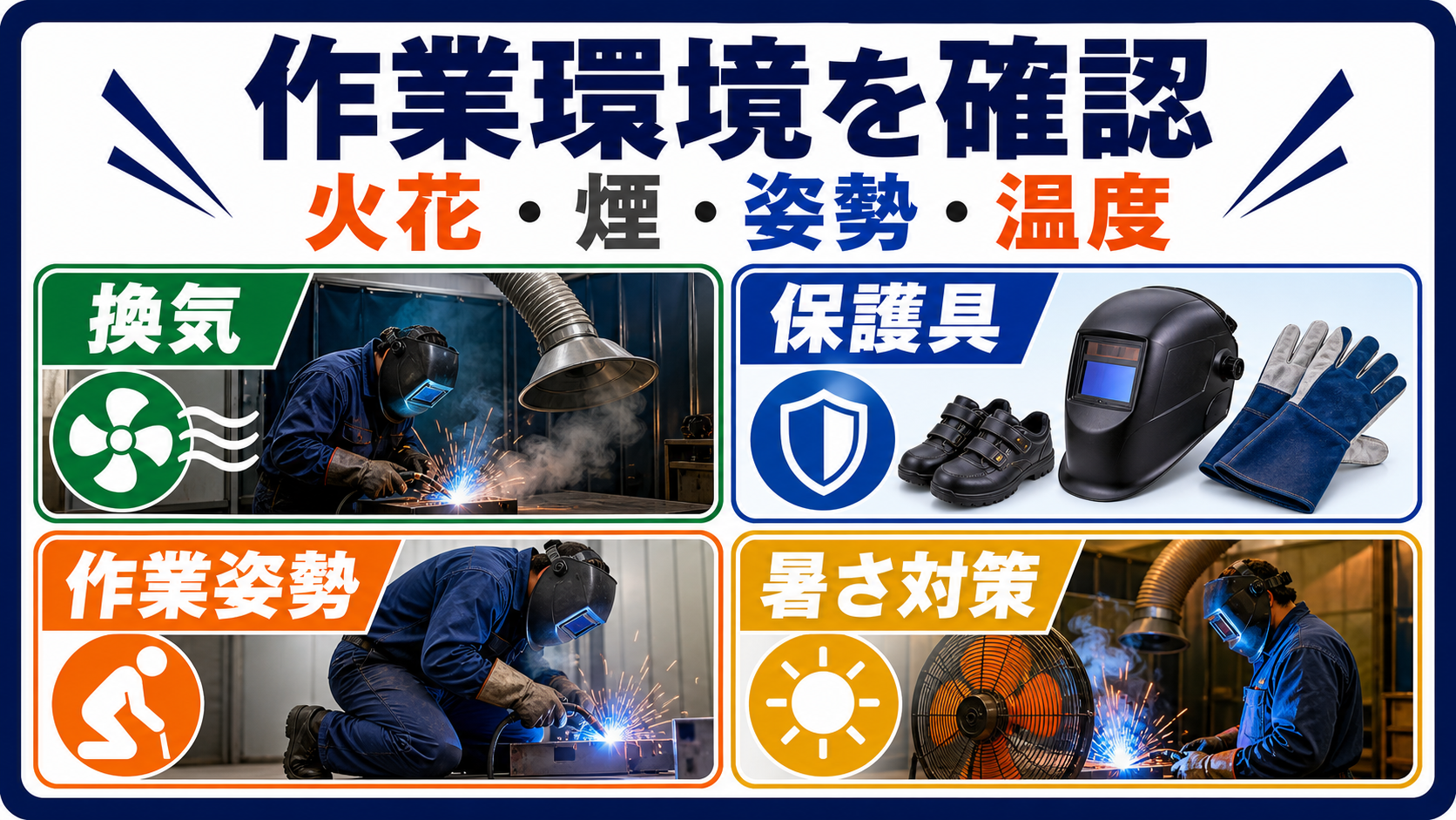 第5章｜作業環境は火花・煙・姿勢・温度を職場見学で見るの要点を整理した本文中の要約画像