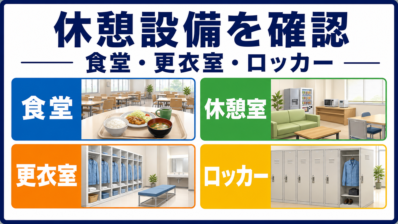 第4章｜食堂・休憩室・更衣室を職場見学で確認するの要点を整理した本文中の要約画像
