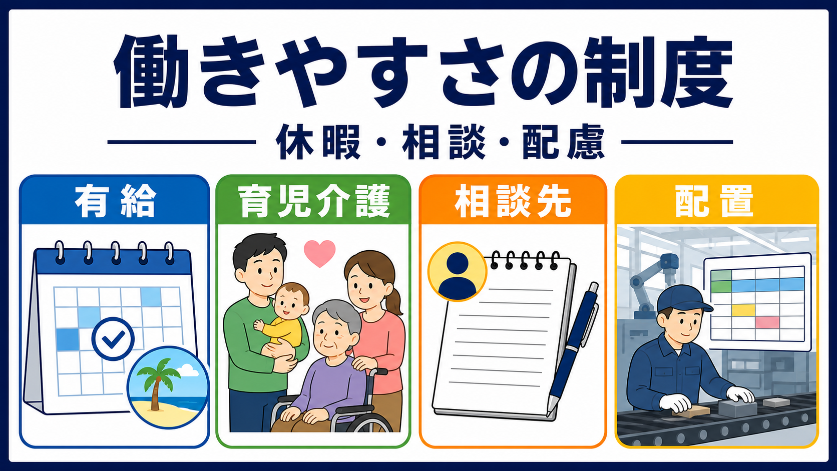 第6章｜休暇・相談窓口・配慮制度も働きやすさに関わるの要点を整理した本文中の要約画像