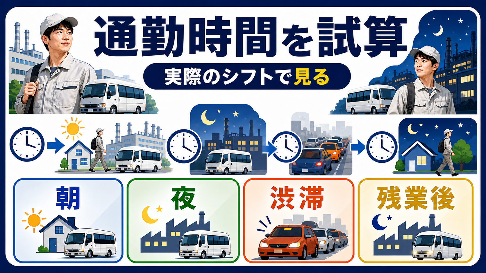 第3章｜通勤時間は実際のシフトで見積もるの要点を整理した本文中の要約画像