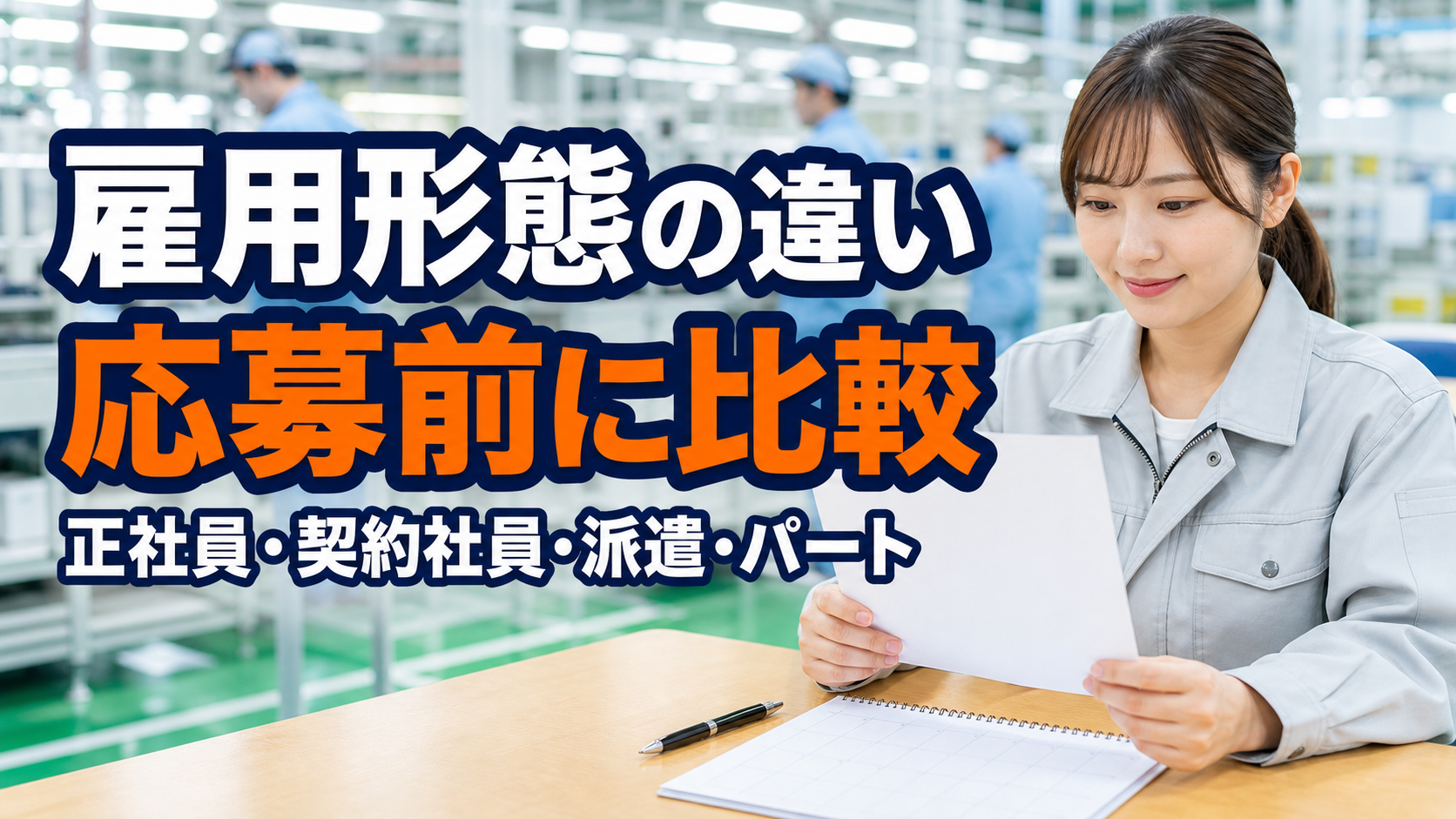 工場求人の雇用形態の違いを応募前に比較するアイキャッチ画像