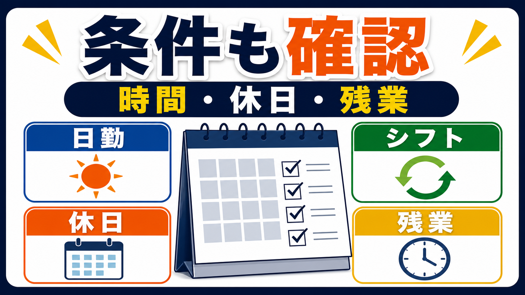 第6章｜勤務時間・休日・残業は軽作業でも必ず確認する要点を整理した本文中の要約画像