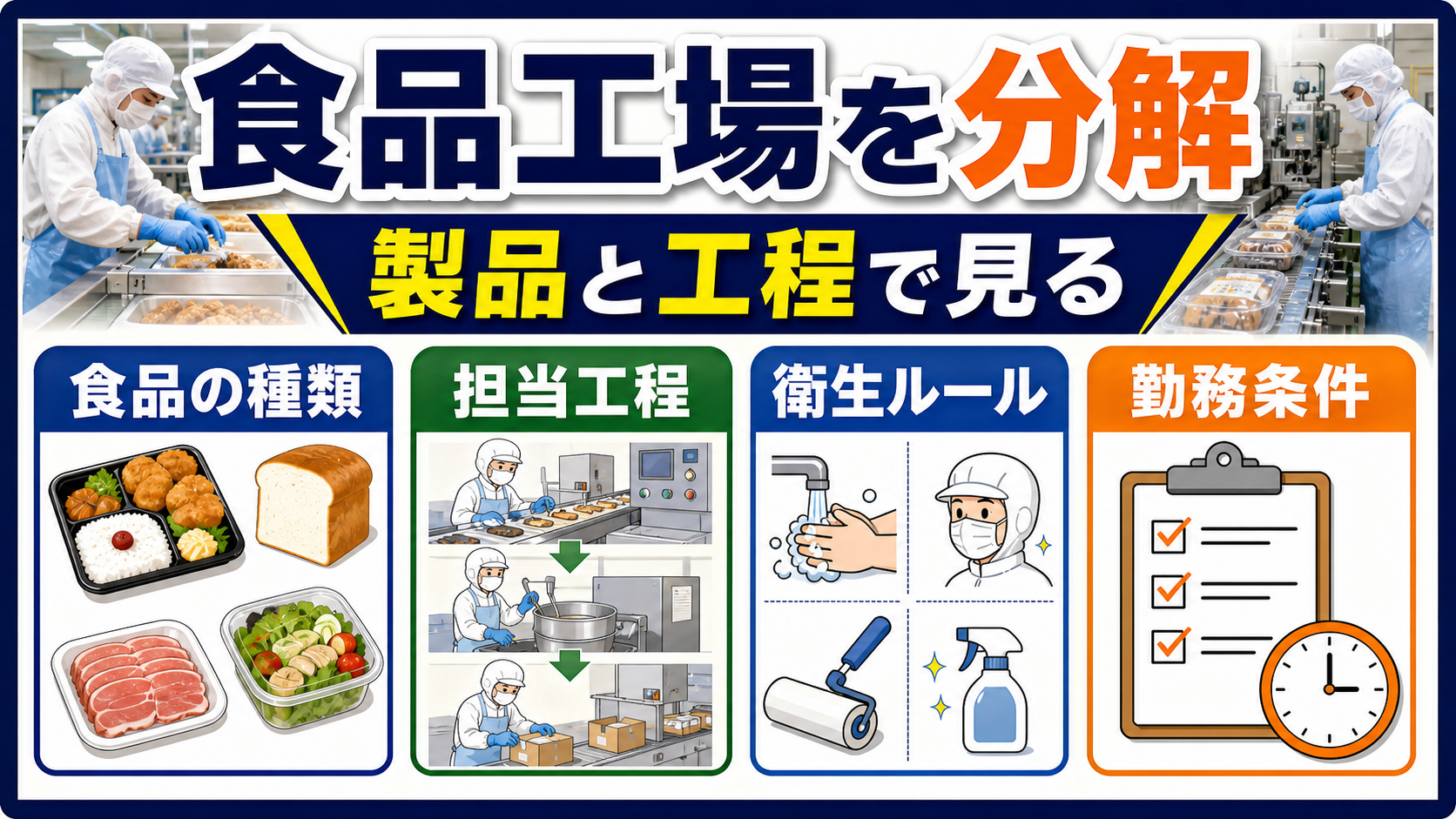 第1章｜食品工場求人は作る食品と工程で仕事内容が変わることを整理した本文中の要約画像